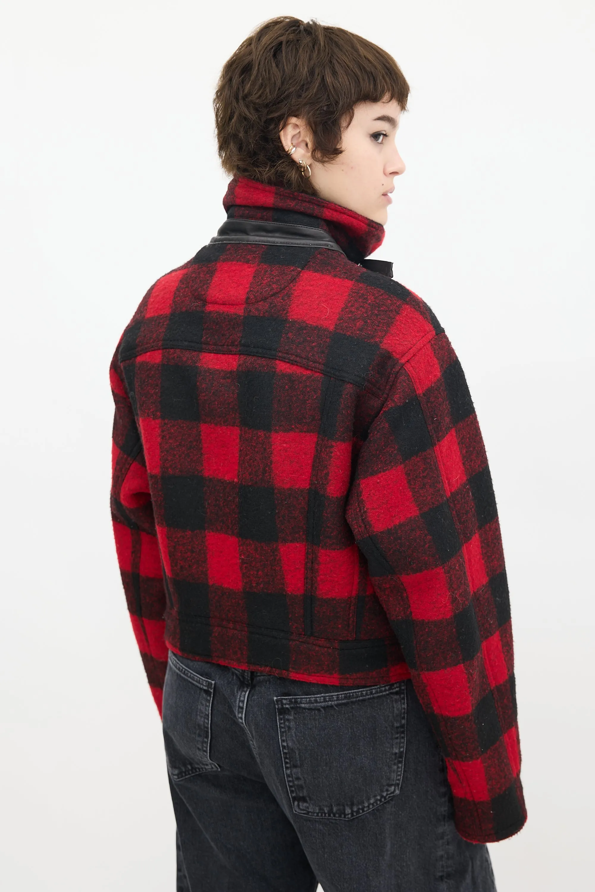 Red & Black Wool Plaid Benni Moto Jacket