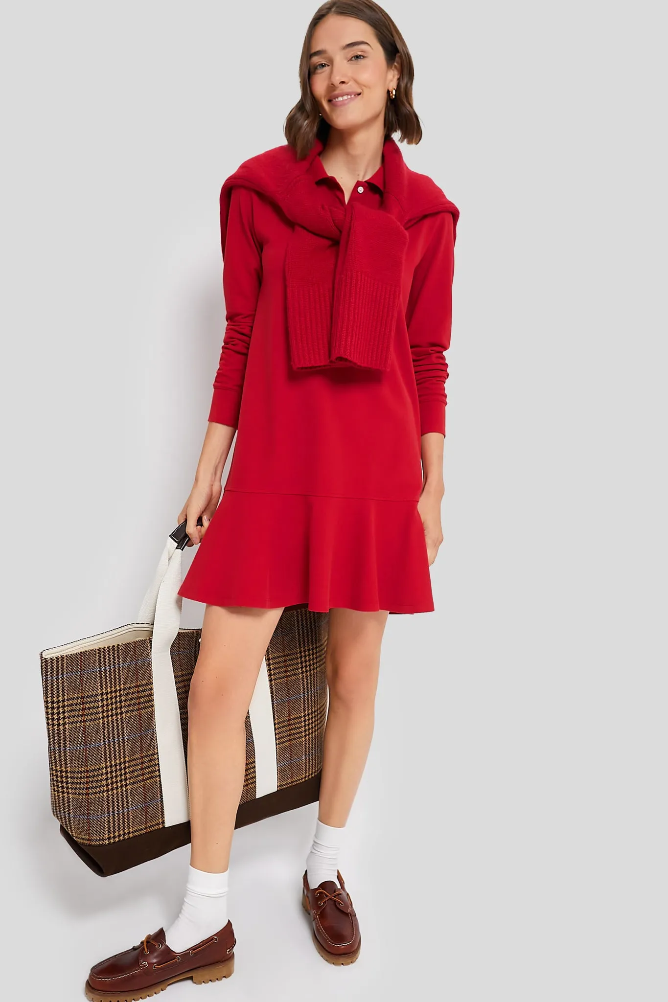 Red Long Sleeve Pique May Polo Dress