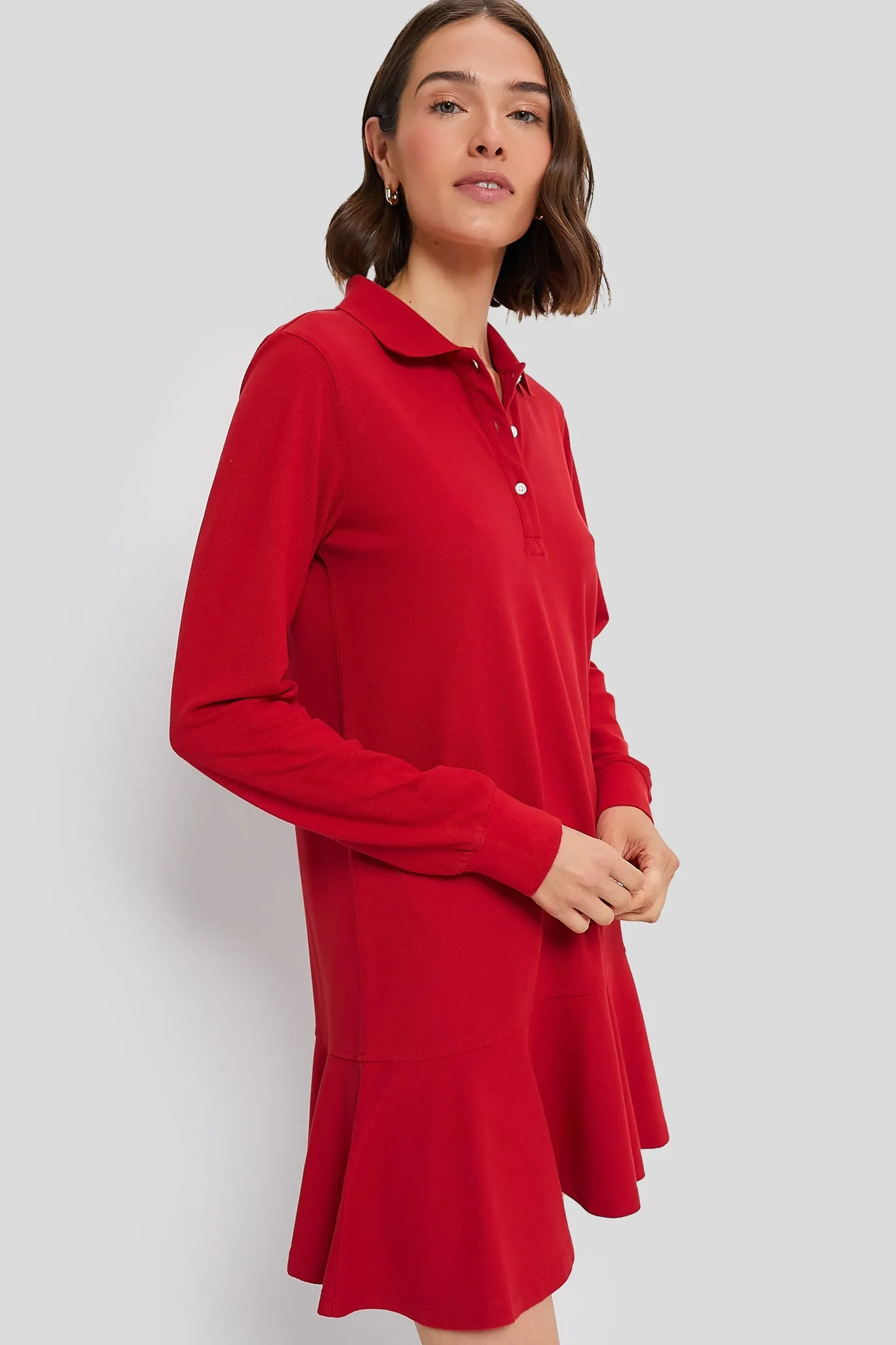 Red Long Sleeve Pique May Polo Dress