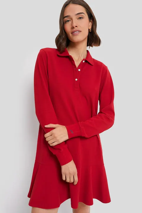 Red Long Sleeve Pique May Polo Dress