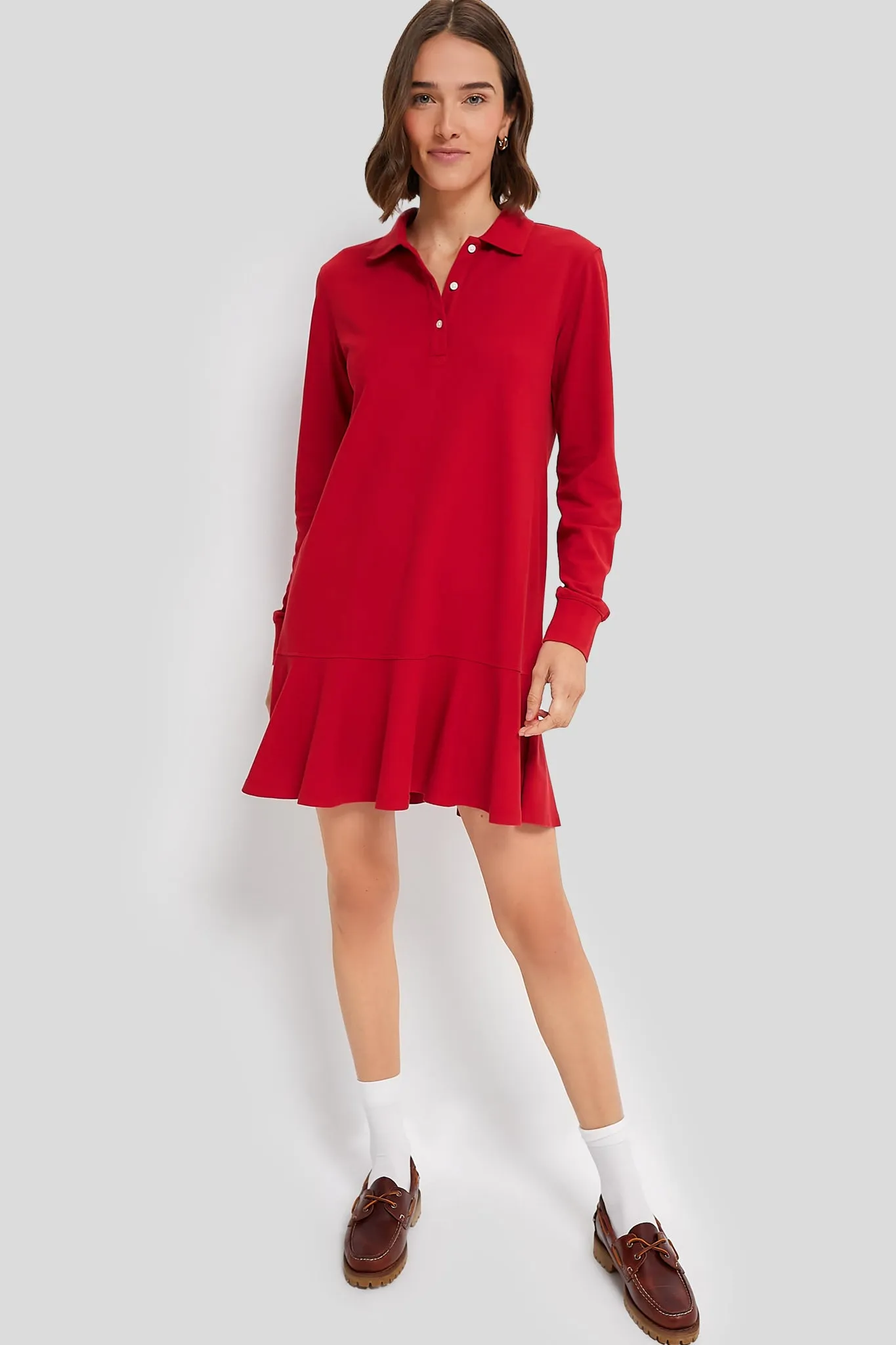 Red Long Sleeve Pique May Polo Dress