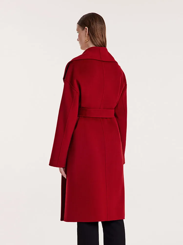 Red Mulberry Silk Wool Lapel Coat