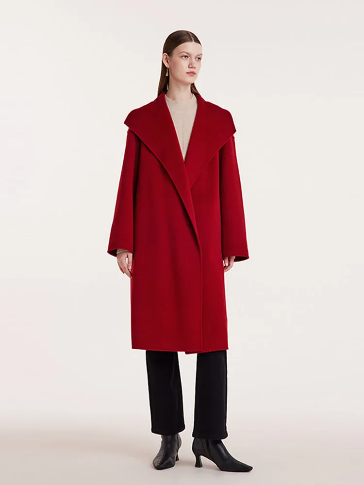 Red Mulberry Silk Wool Lapel Coat