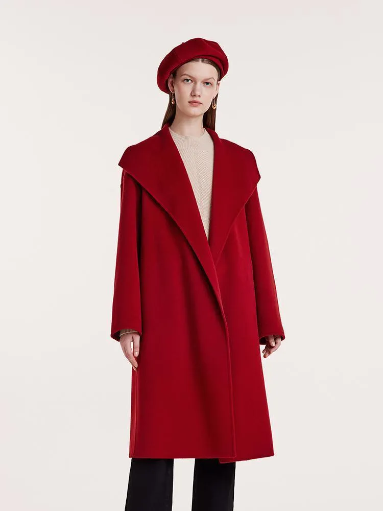 Red Mulberry Silk Wool Lapel Coat