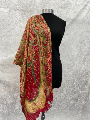 Red/Amber Abstract  - Poly/Viscose Blend Ethnic Scarf