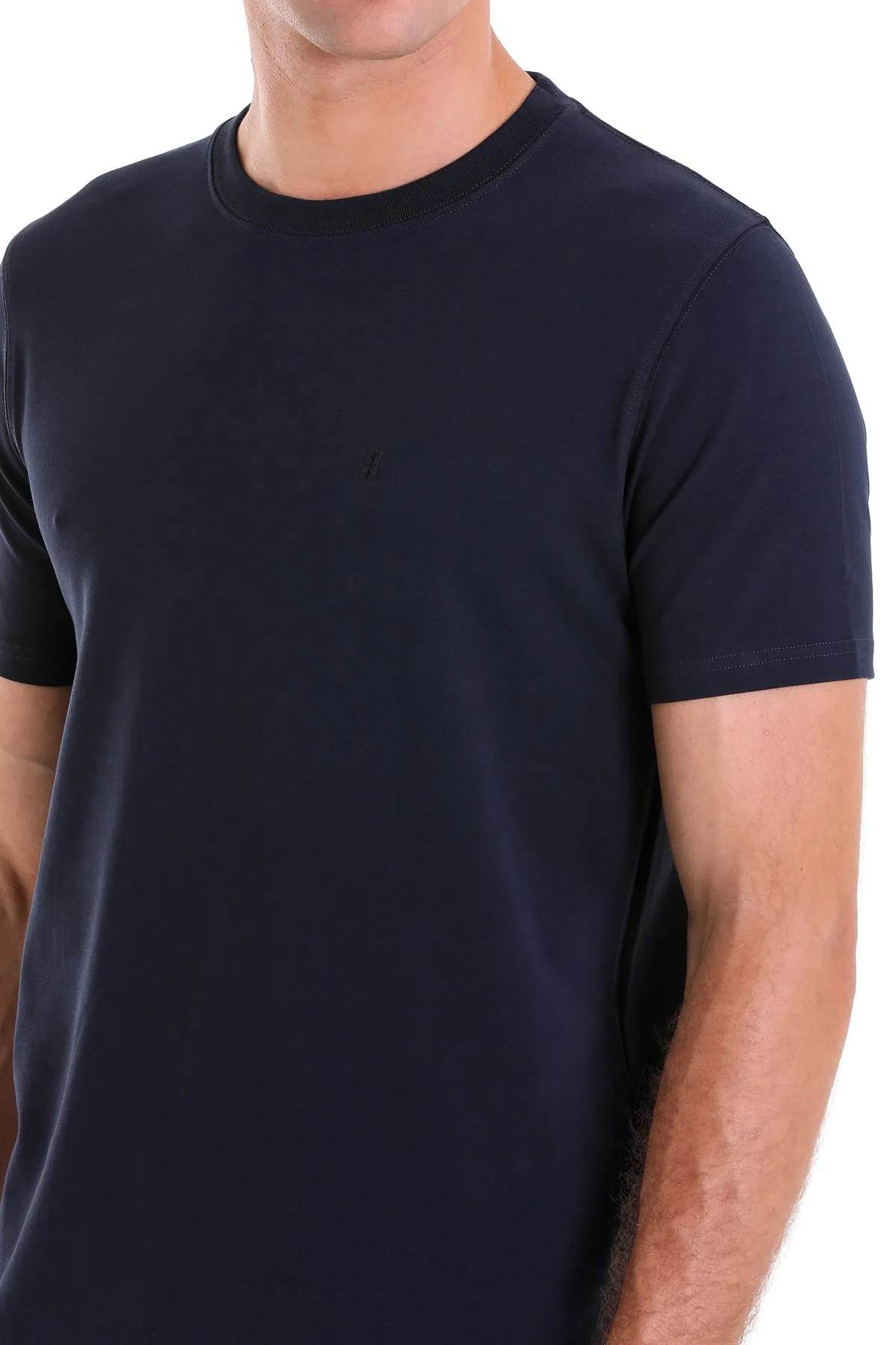 Regular Fit Cotton Blend Navy Crewneck T-Shirt