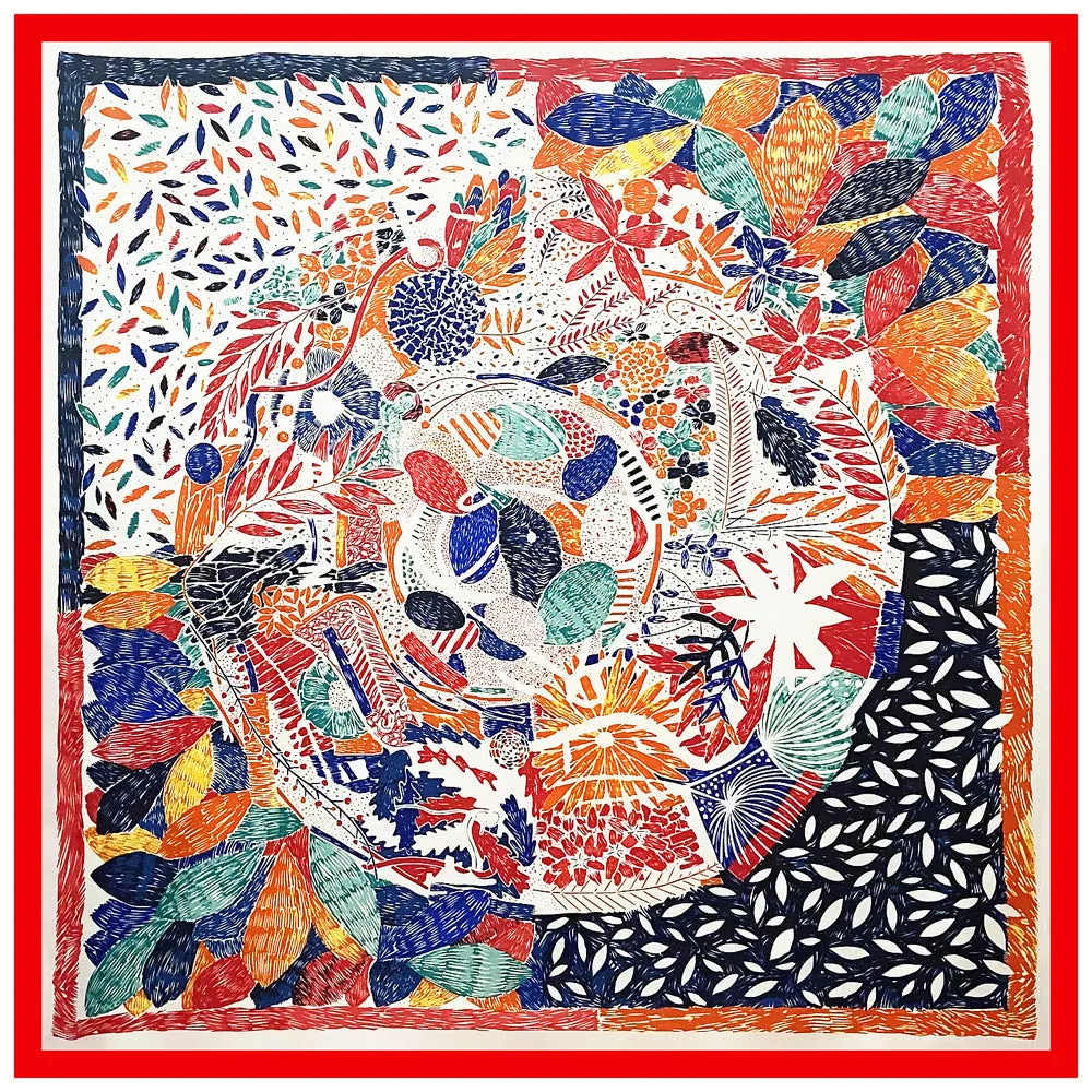 Retro Art Printed Silk Bandana Scarf