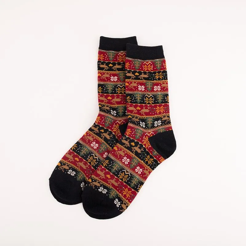 Retro Ethnic Women's Socks and The Deer Snowflake Cotton Socks