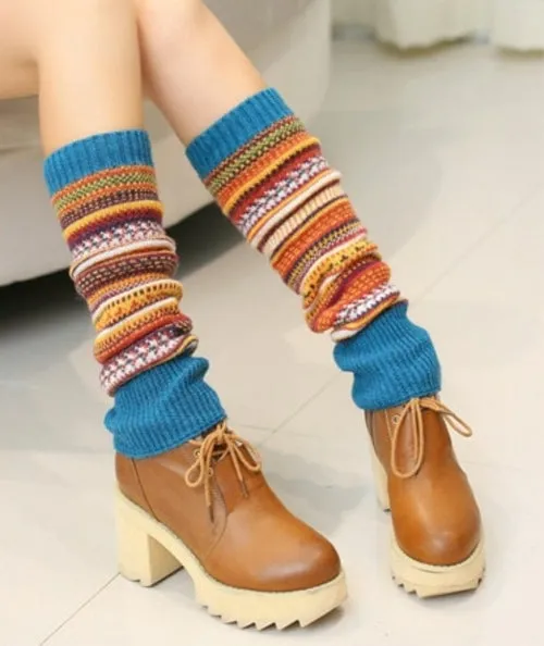 Retro Women Winter Warm Leg Warmers Wool Knitting