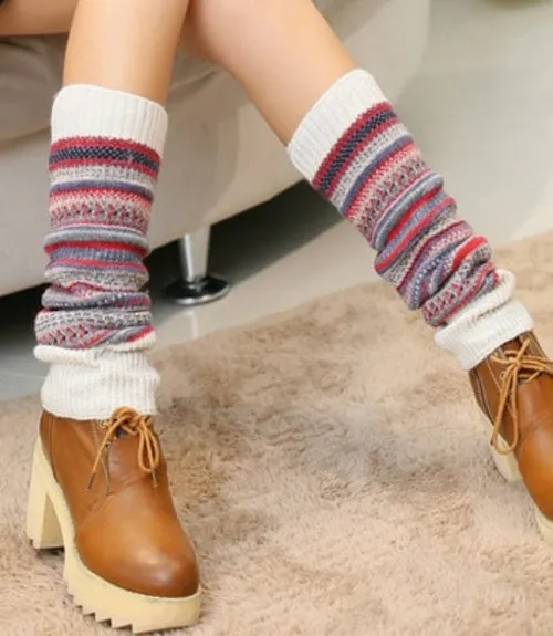 Retro Women Winter Warm Leg Warmers Wool Knitting