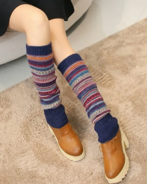 Retro Women Winter Warm Leg Warmers Wool Knitting