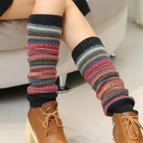 Retro Women Winter Warm Leg Warmers Wool Knitting