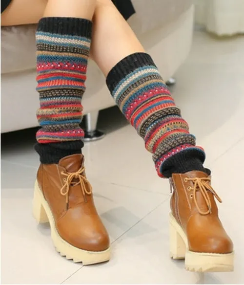 Retro Women Winter Warm Leg Warmers Wool Knitting