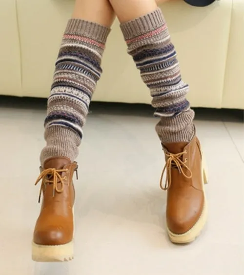 Retro Women Winter Warm Leg Warmers Wool Knitting