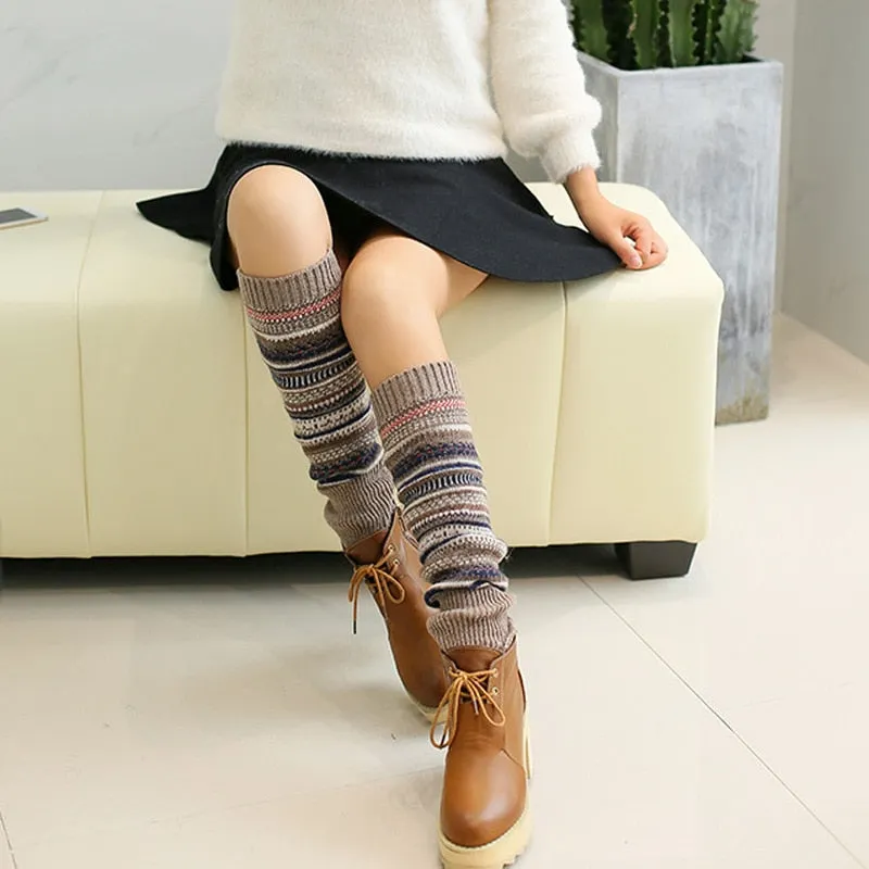 Retro Women Winter Warm Leg Warmers Wool Knitting