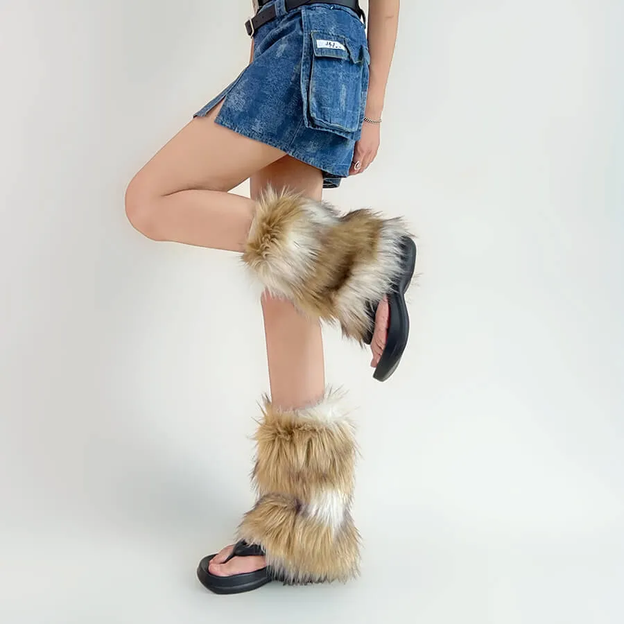 Retro y2k artificial furry leg warmers