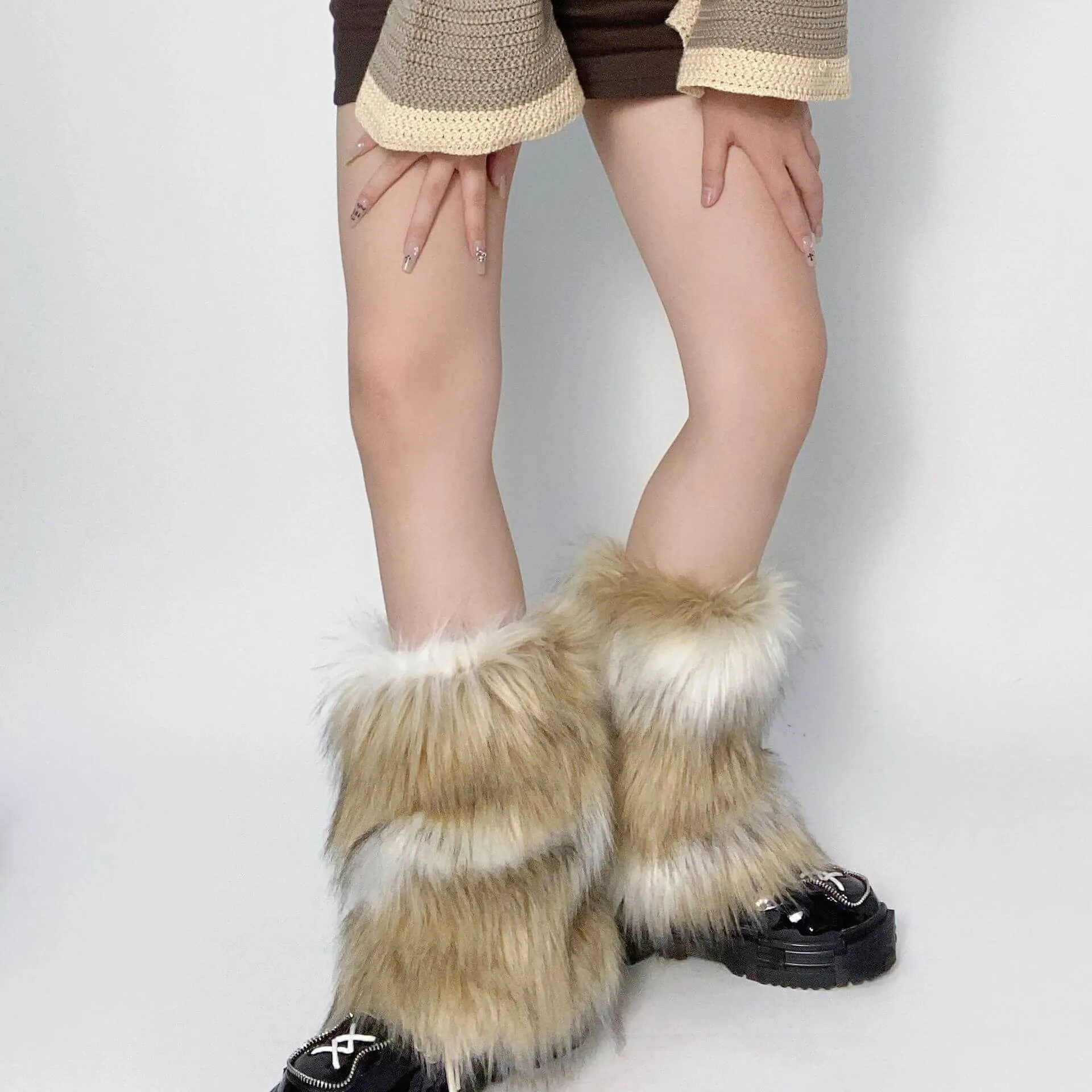 Retro y2k artificial furry leg warmers