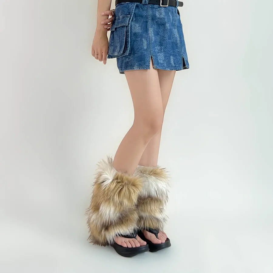 Retro y2k artificial furry leg warmers