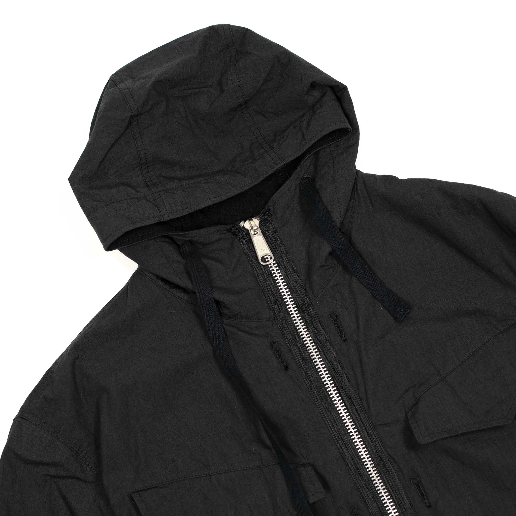 Reversible parka in anthracite high density cotton/nylon and black cotton/wool flannel