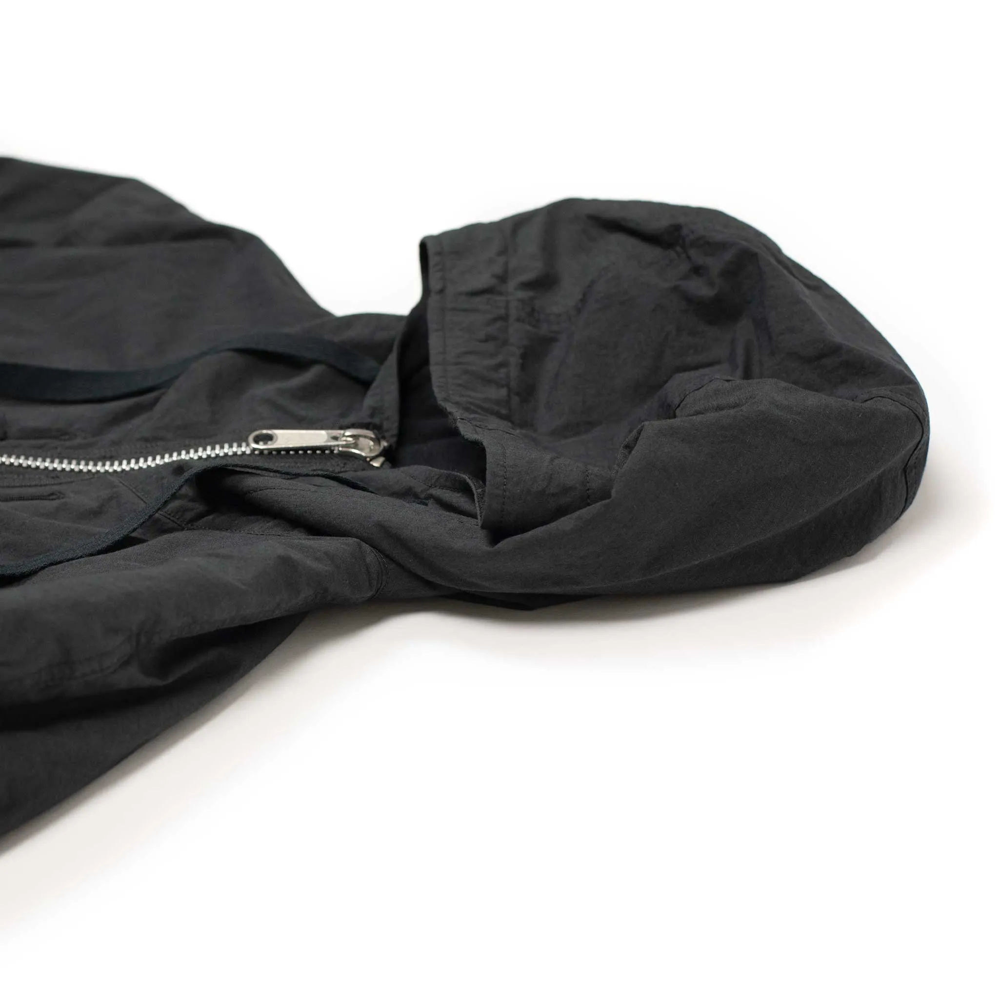 Reversible parka in anthracite high density cotton/nylon and black cotton/wool flannel