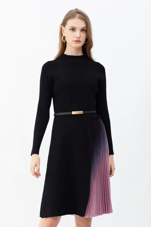 Romance That Wows Pleated Belted Knit Dress