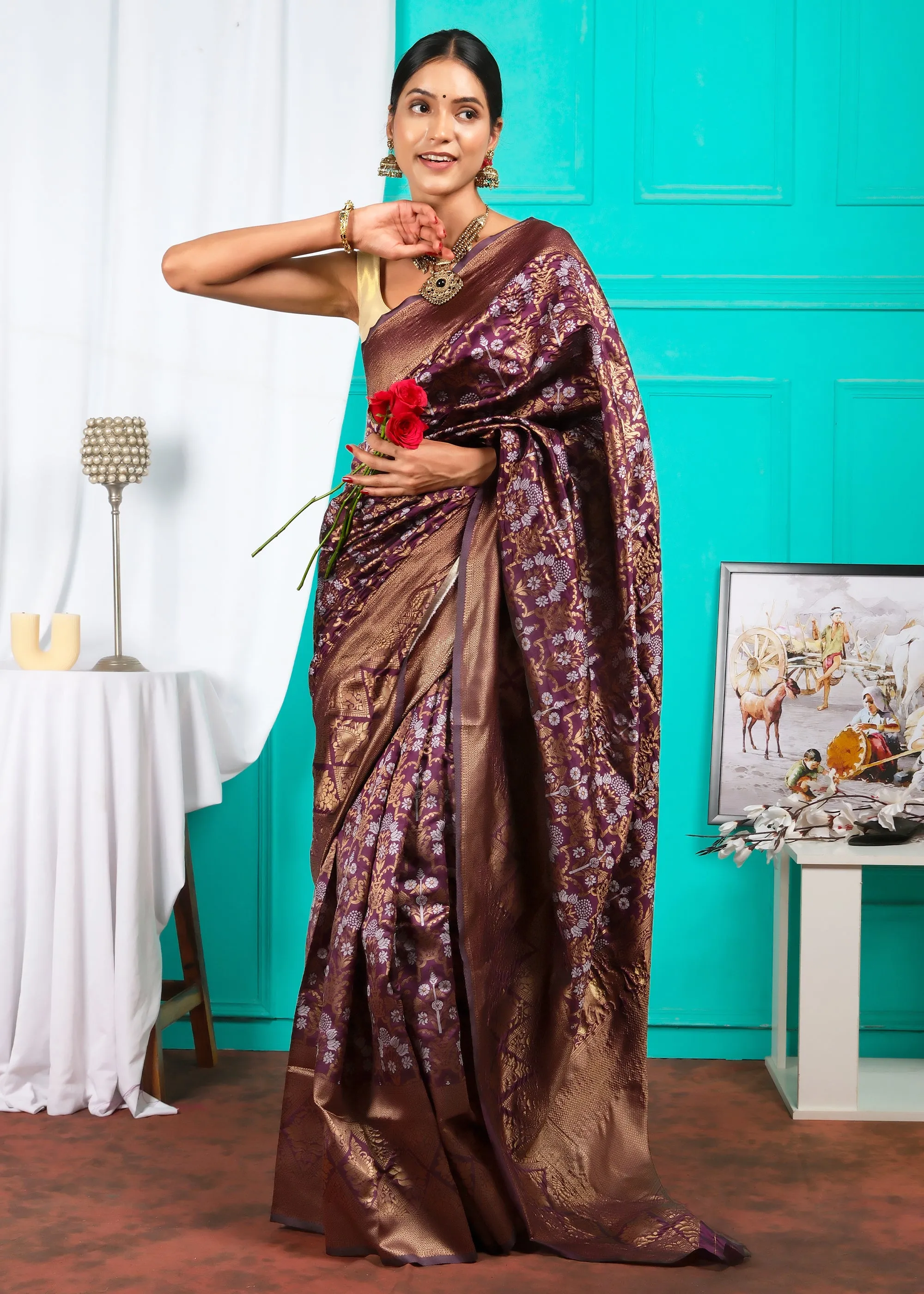 Royal Plum Elegance – Banarasi Silk Saree