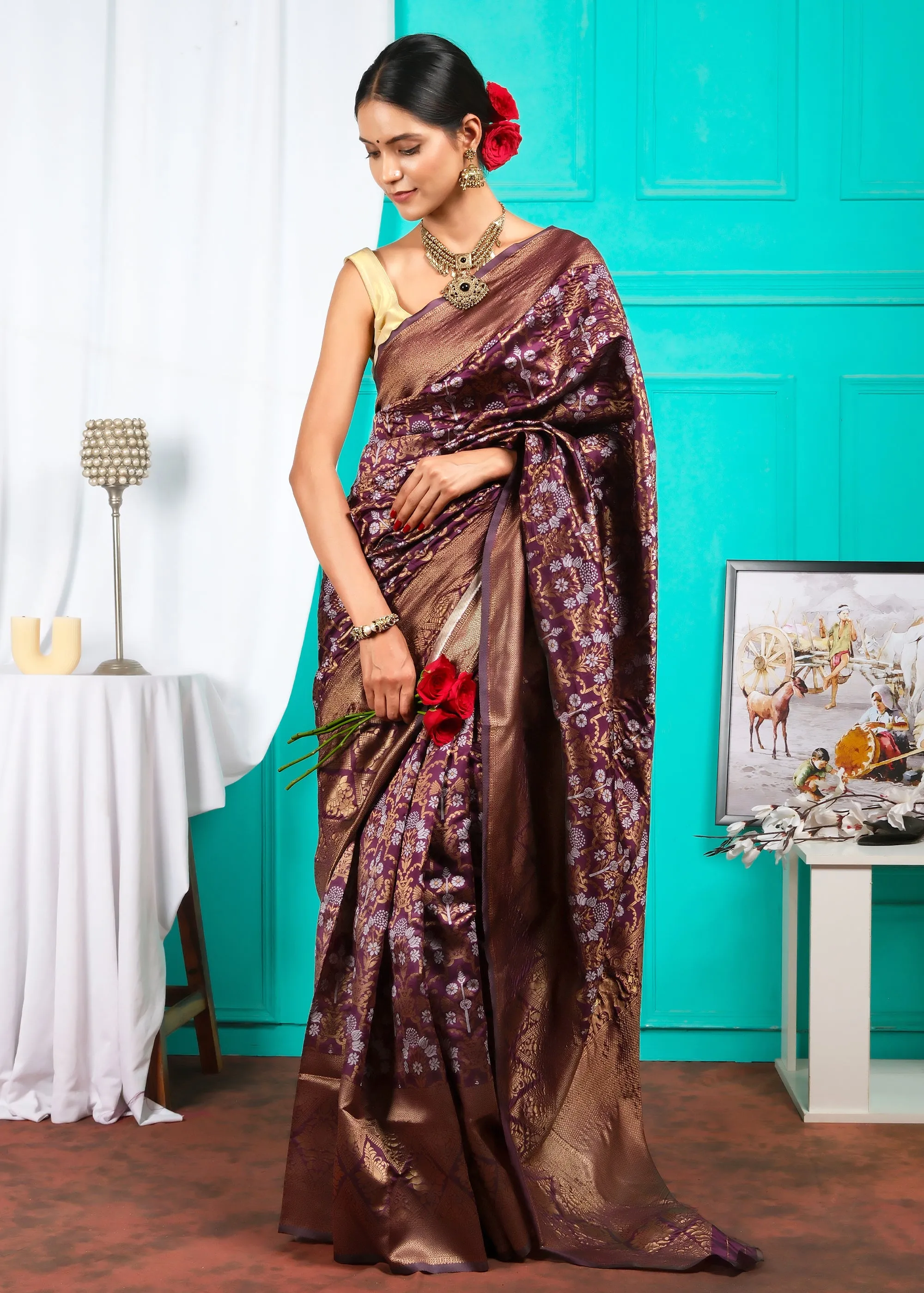 Royal Plum Elegance – Banarasi Silk Saree