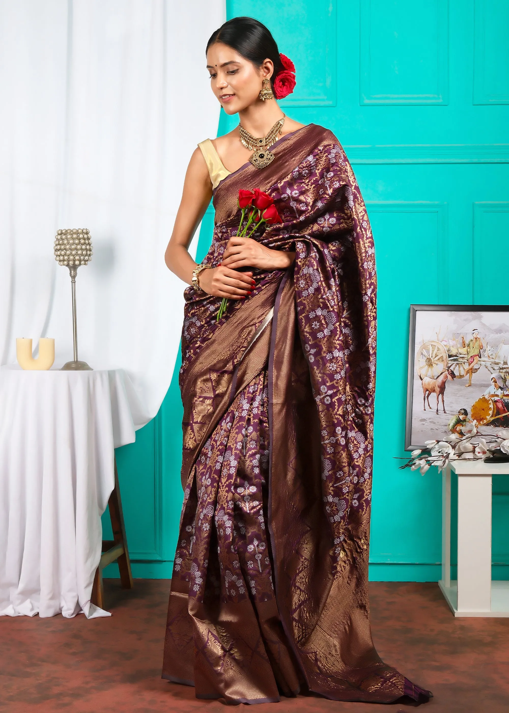 Royal Plum Elegance – Banarasi Silk Saree