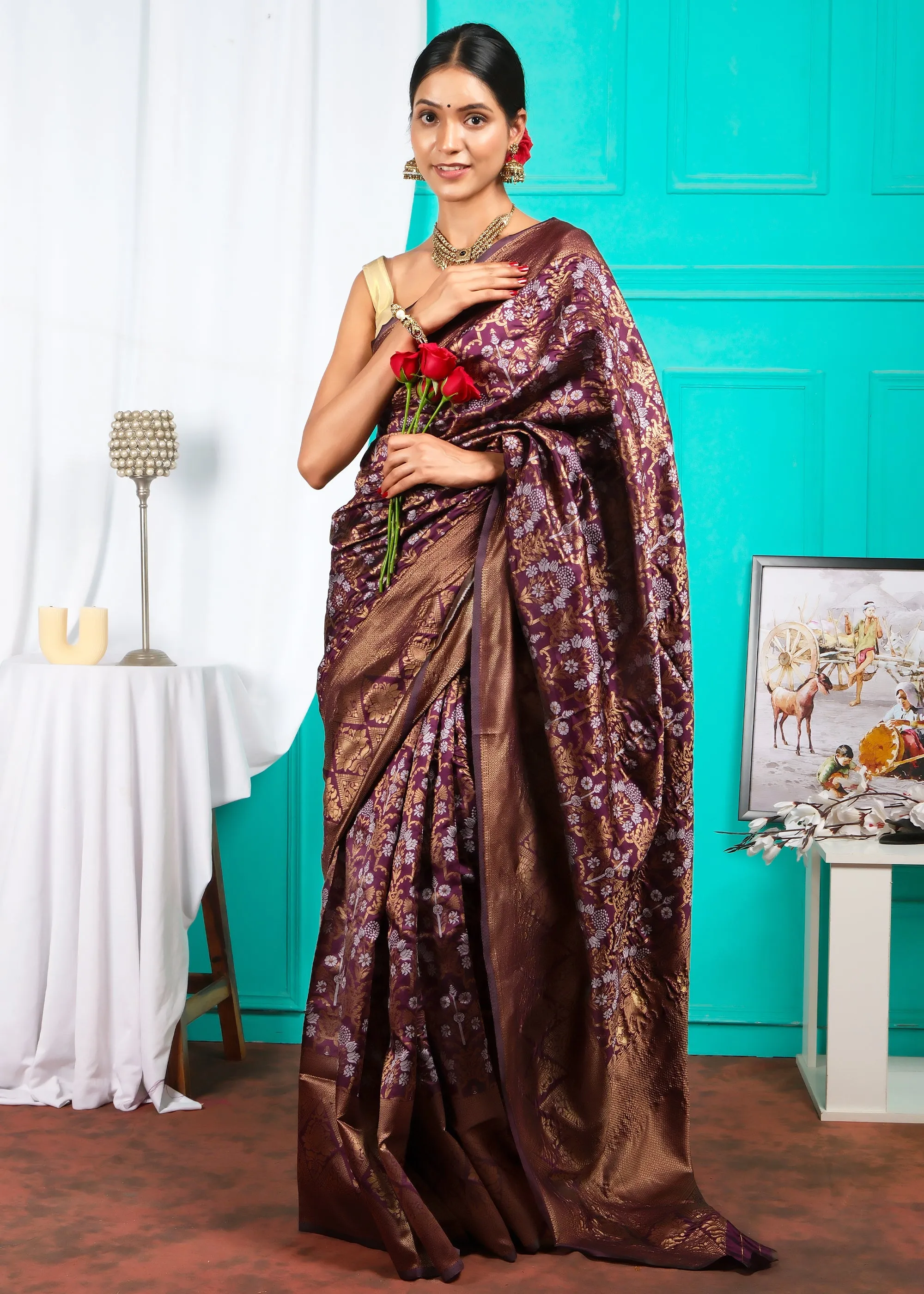 Royal Plum Elegance – Banarasi Silk Saree