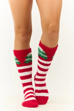 Ruby Christmas Tree Striped Fleece Fuzzy Socks