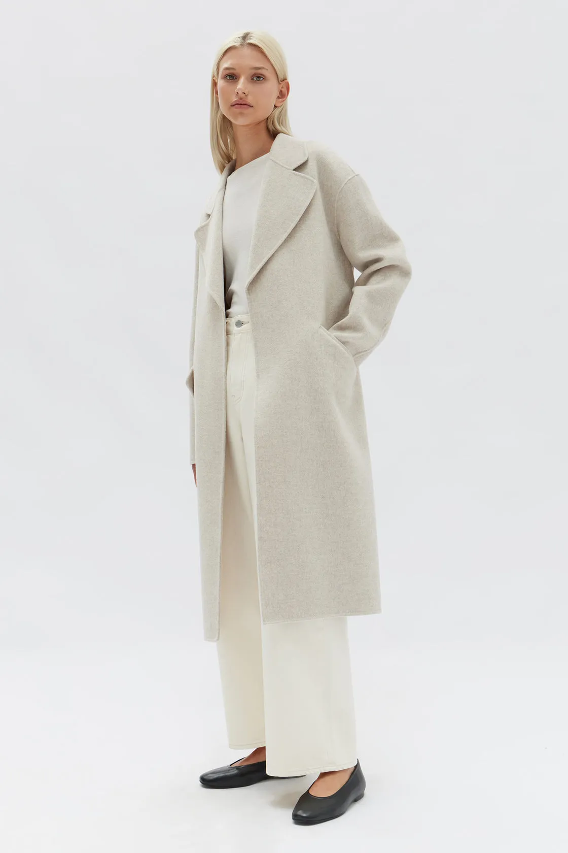 Sadie Oat Marle Single Breasted Wool Coat