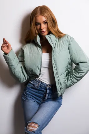 Sage Zip Up Quilted Puffer Jacket with Sheen