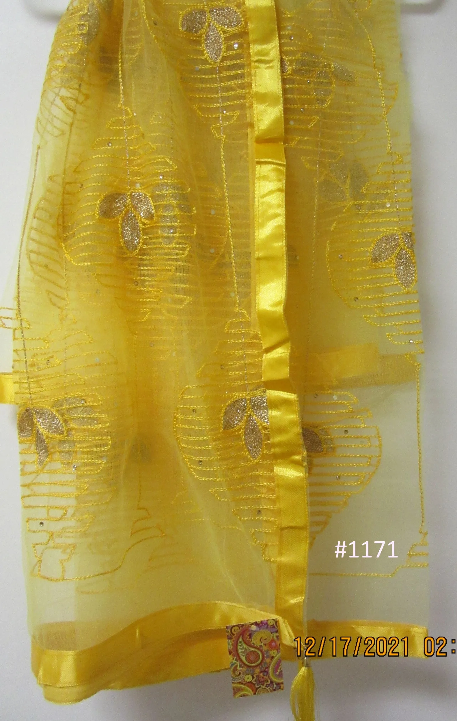 Scarf 2151171 Yellow Net Gold/Yellow Detail Fancy Dupatta Chunni Shawl