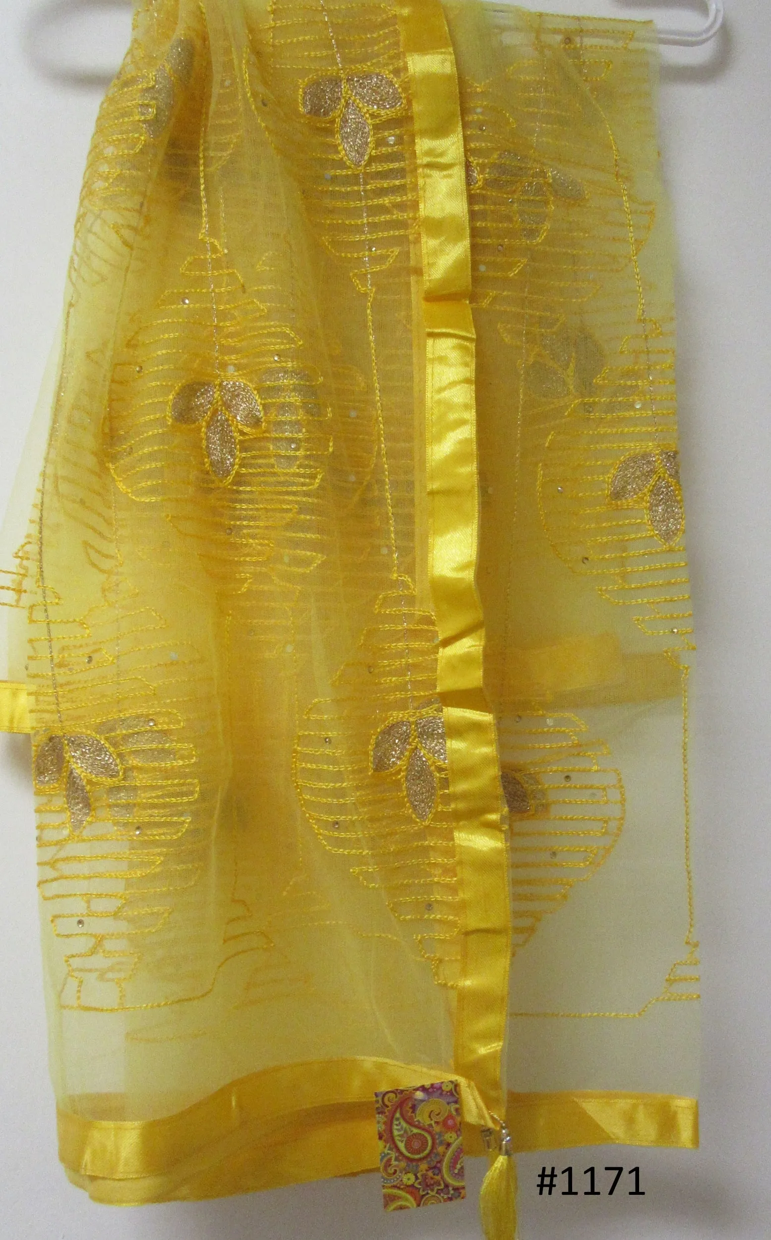 Scarf 2151171 Yellow Net Gold/Yellow Detail Fancy Dupatta Chunni Shawl