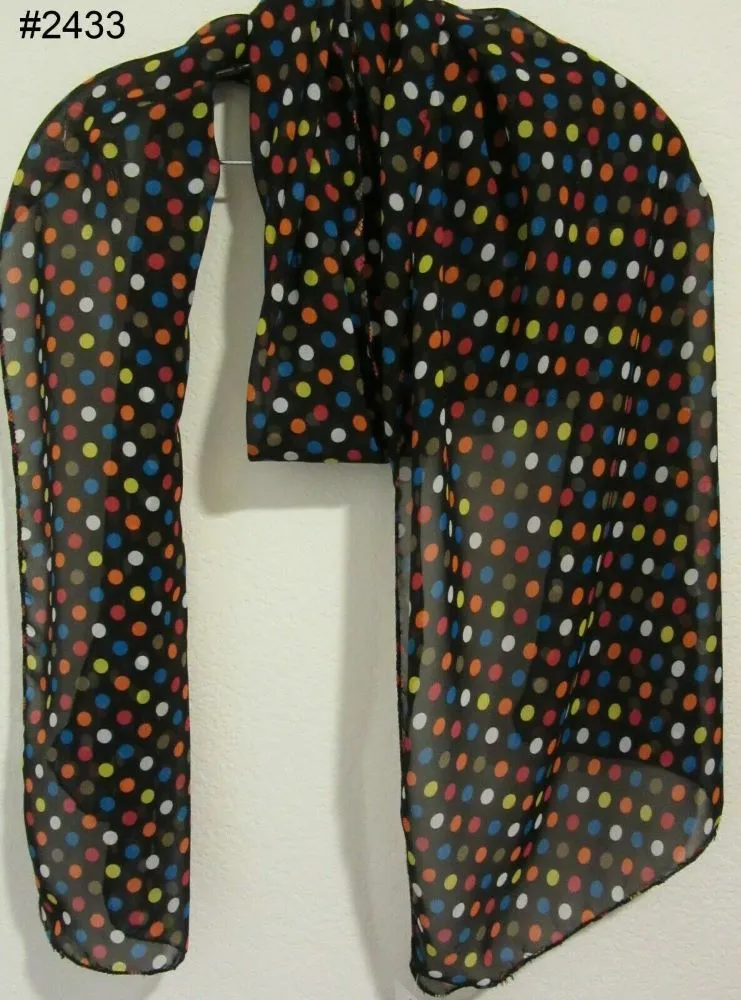 Scarf 2433 Black Multi Color Polka Dupatta Chunni Shawl Wrap