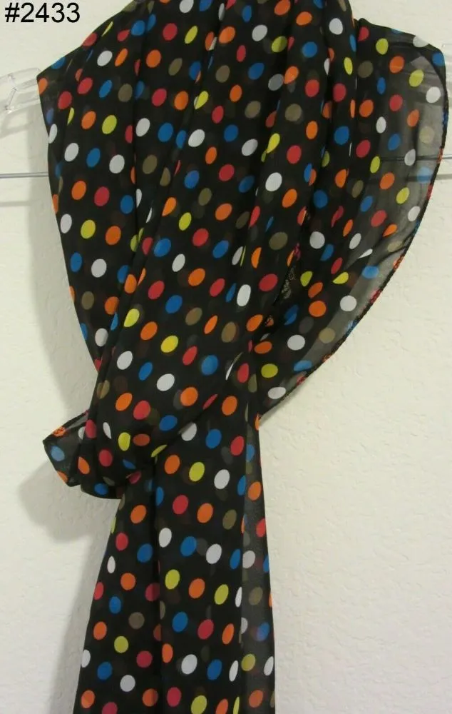 Scarf 2433 Black Multi Color Polka Dupatta Chunni Shawl Wrap