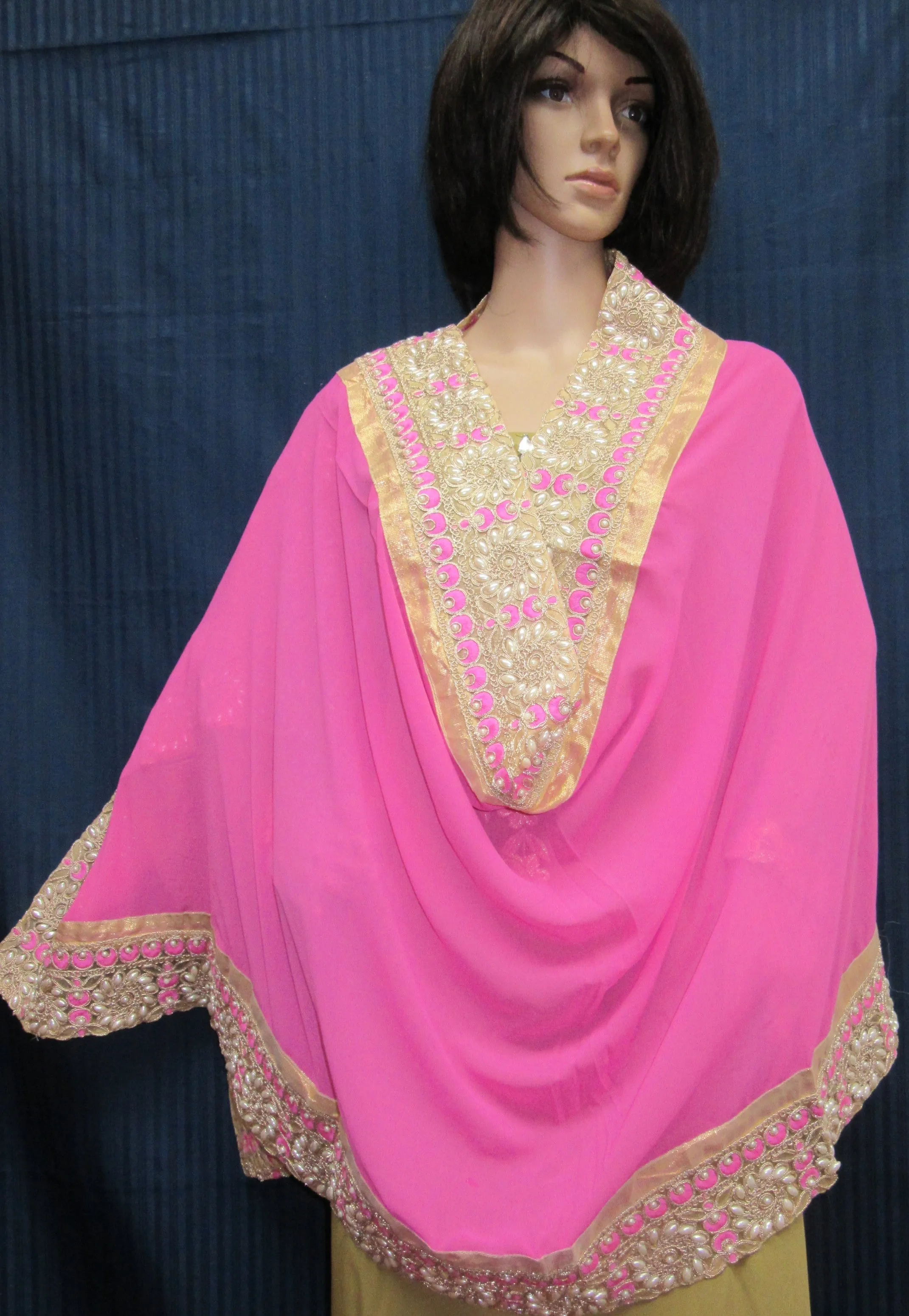 Scarf 7955 Pink Color Georgette Indian Bridal Dupatta Chunni Shieno Sarees