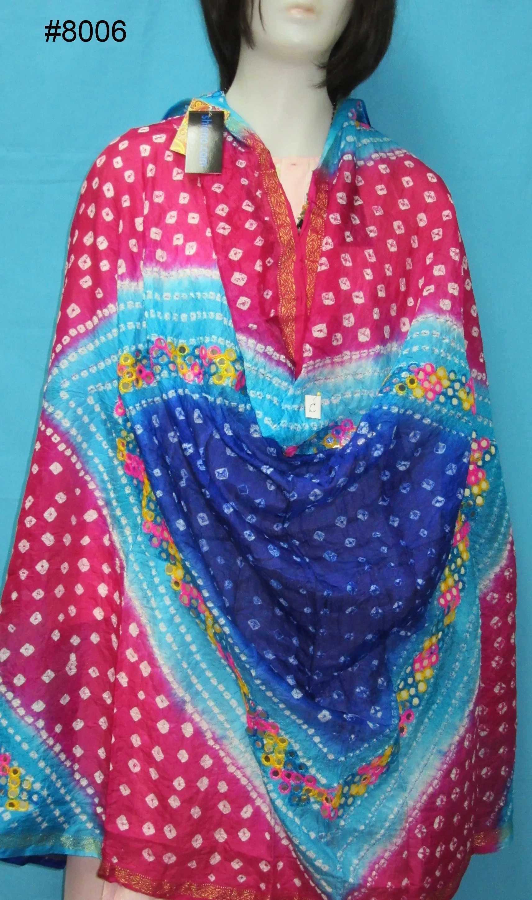 Scarf 8007 Rajhistan Bandhni Silk Georgeete Dupatta Chunni Shieno Sarees