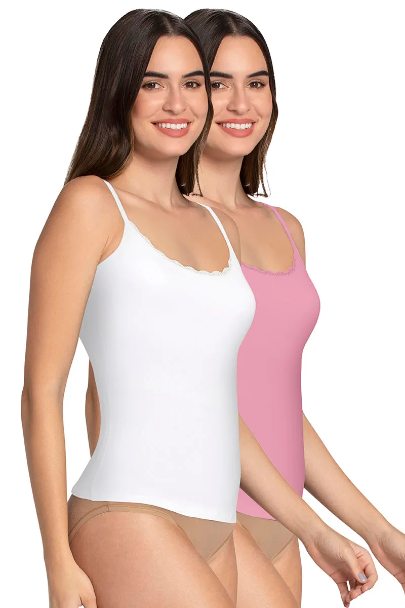 Shelf Support Straight Neck Sleeveless Camisole (Pack of 2) - White_Wildrose