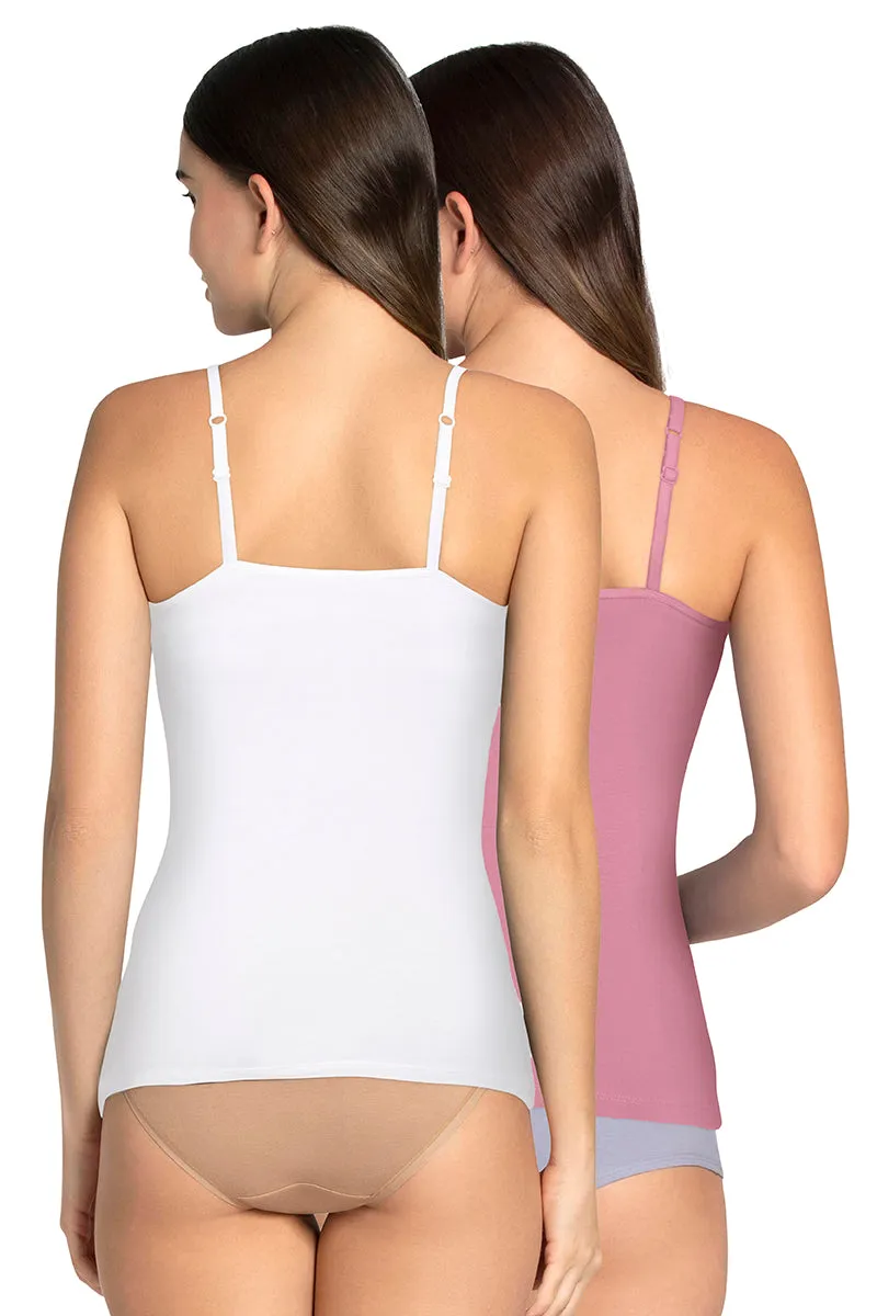 Shelf Support Straight Neck Sleeveless Camisole (Pack of 2) - White_Wildrose