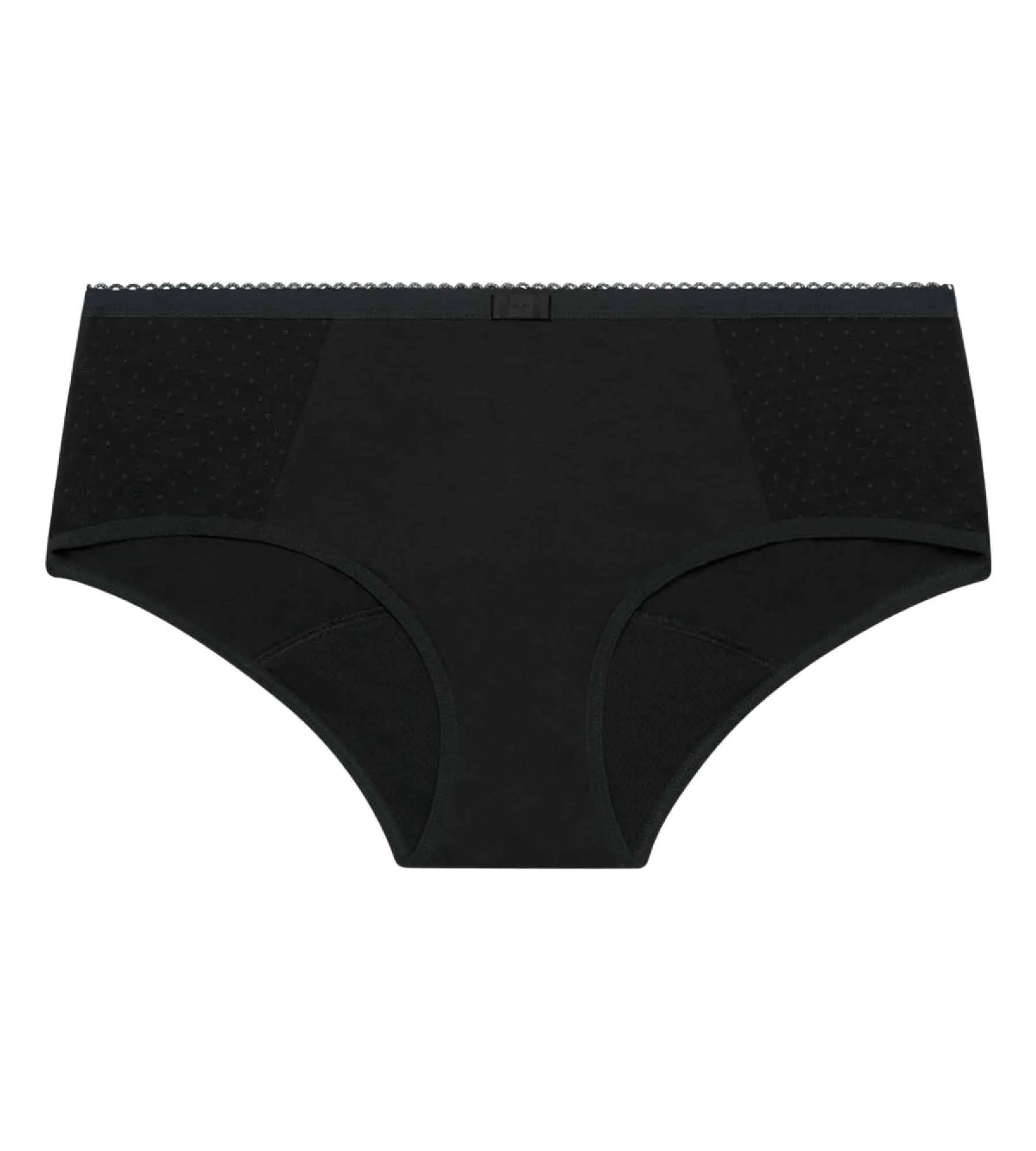 Shorty menstruel coton bio et dentelle Noir Flux abondant Dim Protect