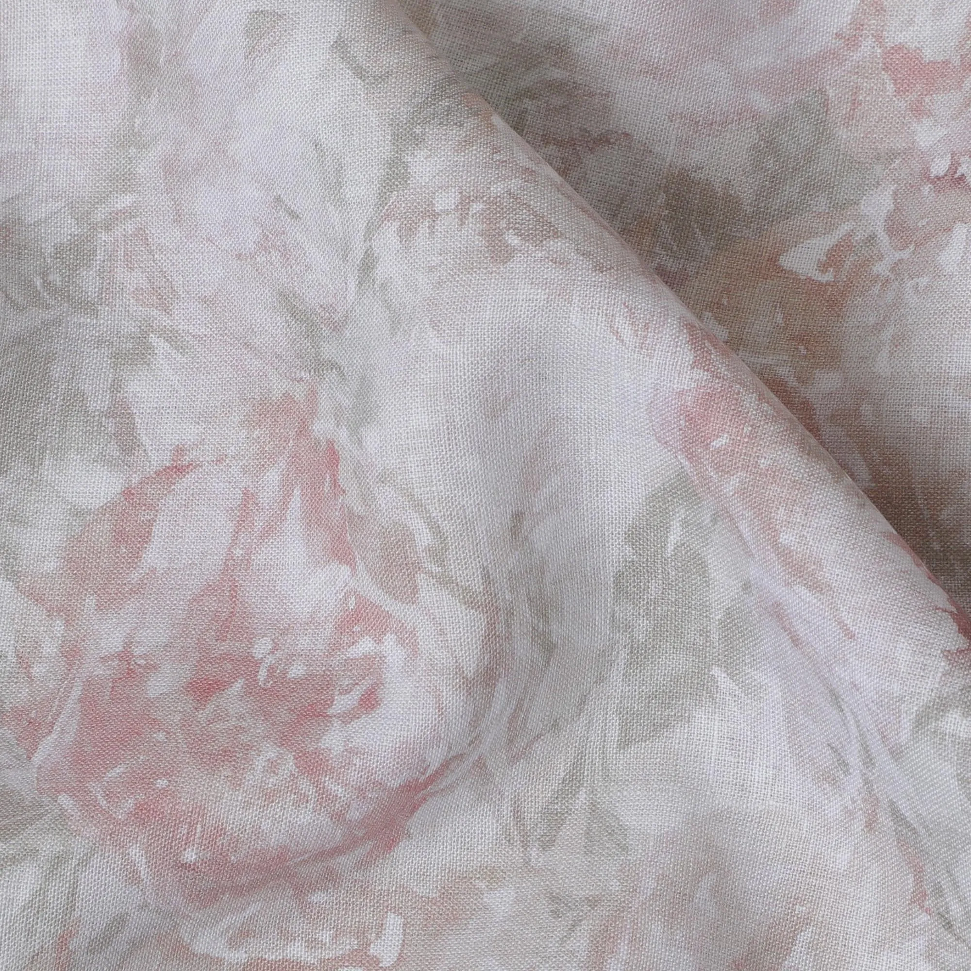 Soft White with Pastel Pink Floral Pure Linen Fabric - 150 cm Width-D19997