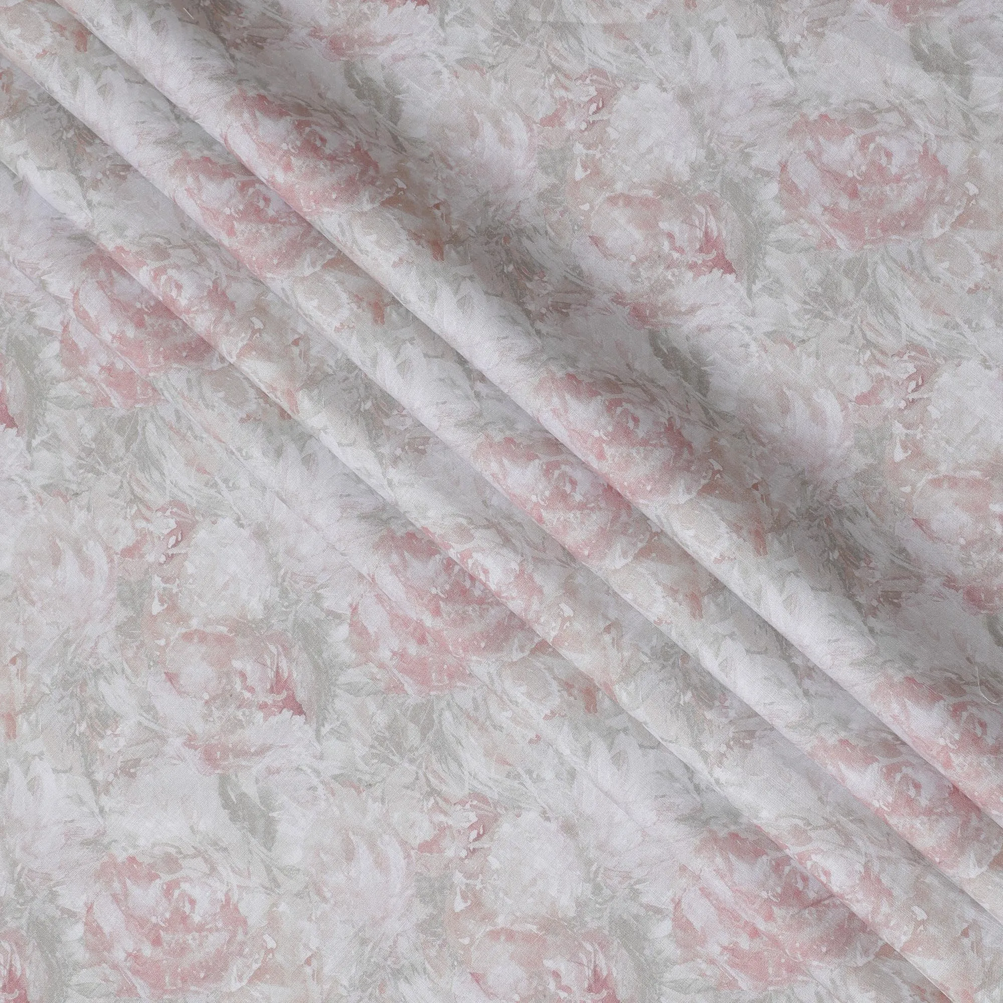 Soft White with Pastel Pink Floral Pure Linen Fabric - 150 cm Width-D19997