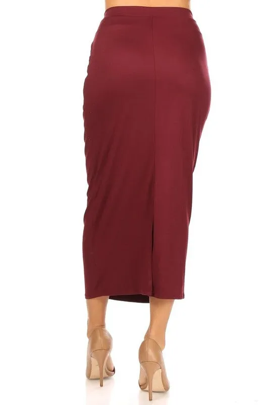 Solid Color Midi Pencil Skirt with Back Slit (5 colors)