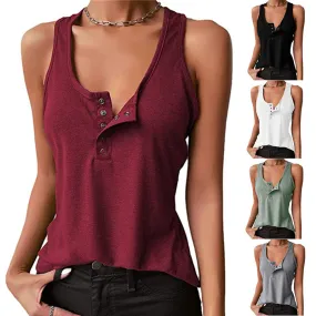 Solid Color Snap Sleeveless Tank Top T-Shirt