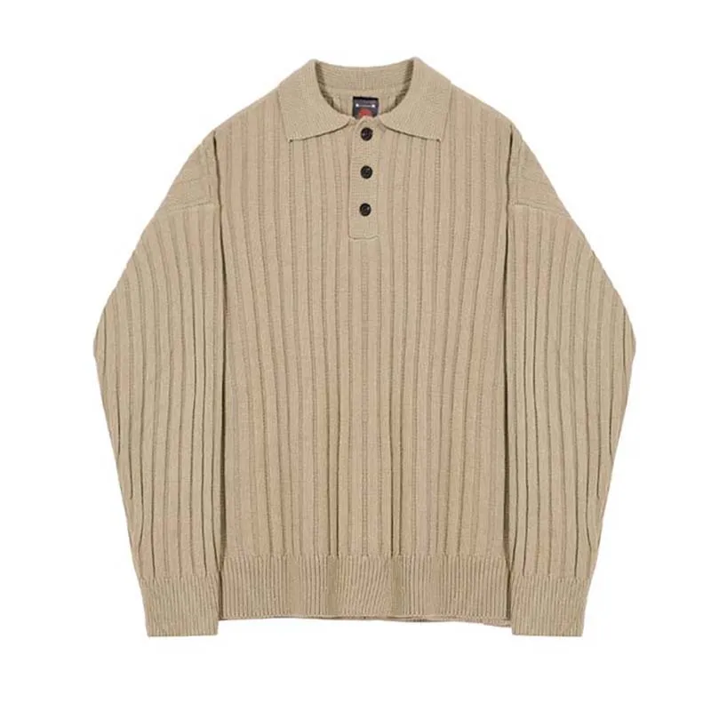 Solid Striped Lapel Polo Sweater