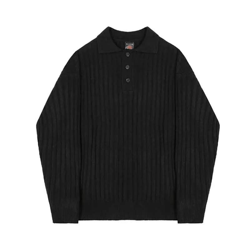 Solid Striped Lapel Polo Sweater