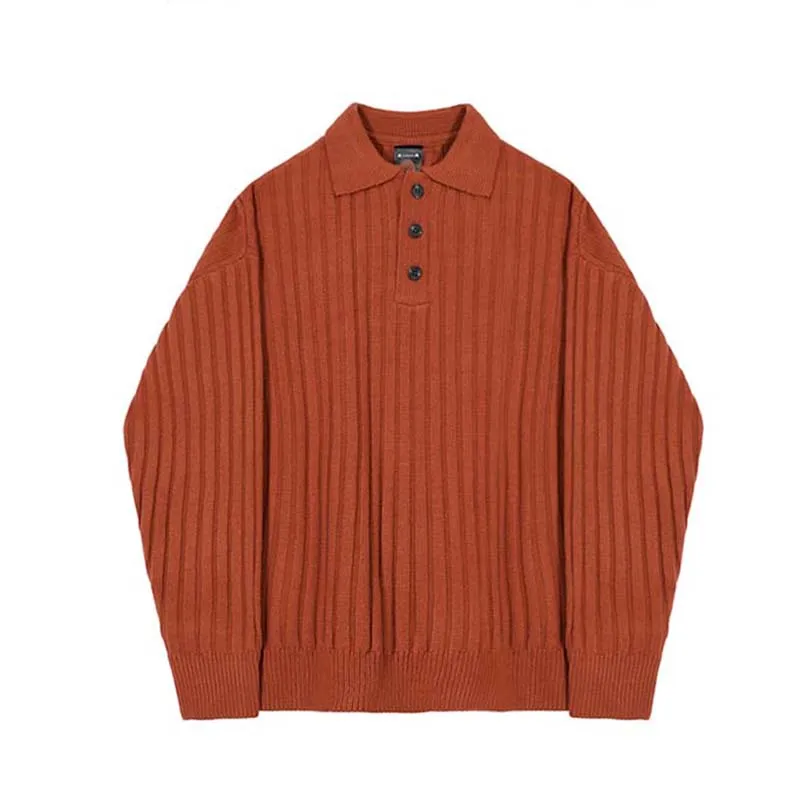 Solid Striped Lapel Polo Sweater