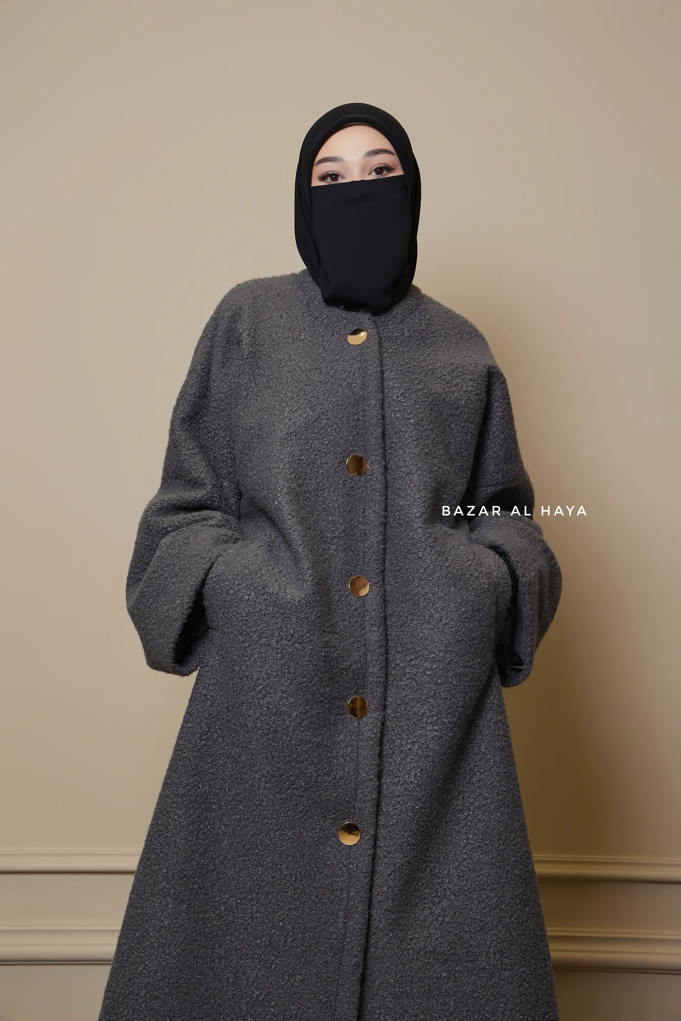 Steel Grey Damla Loose Warm Coat - Premium Teddy Wool