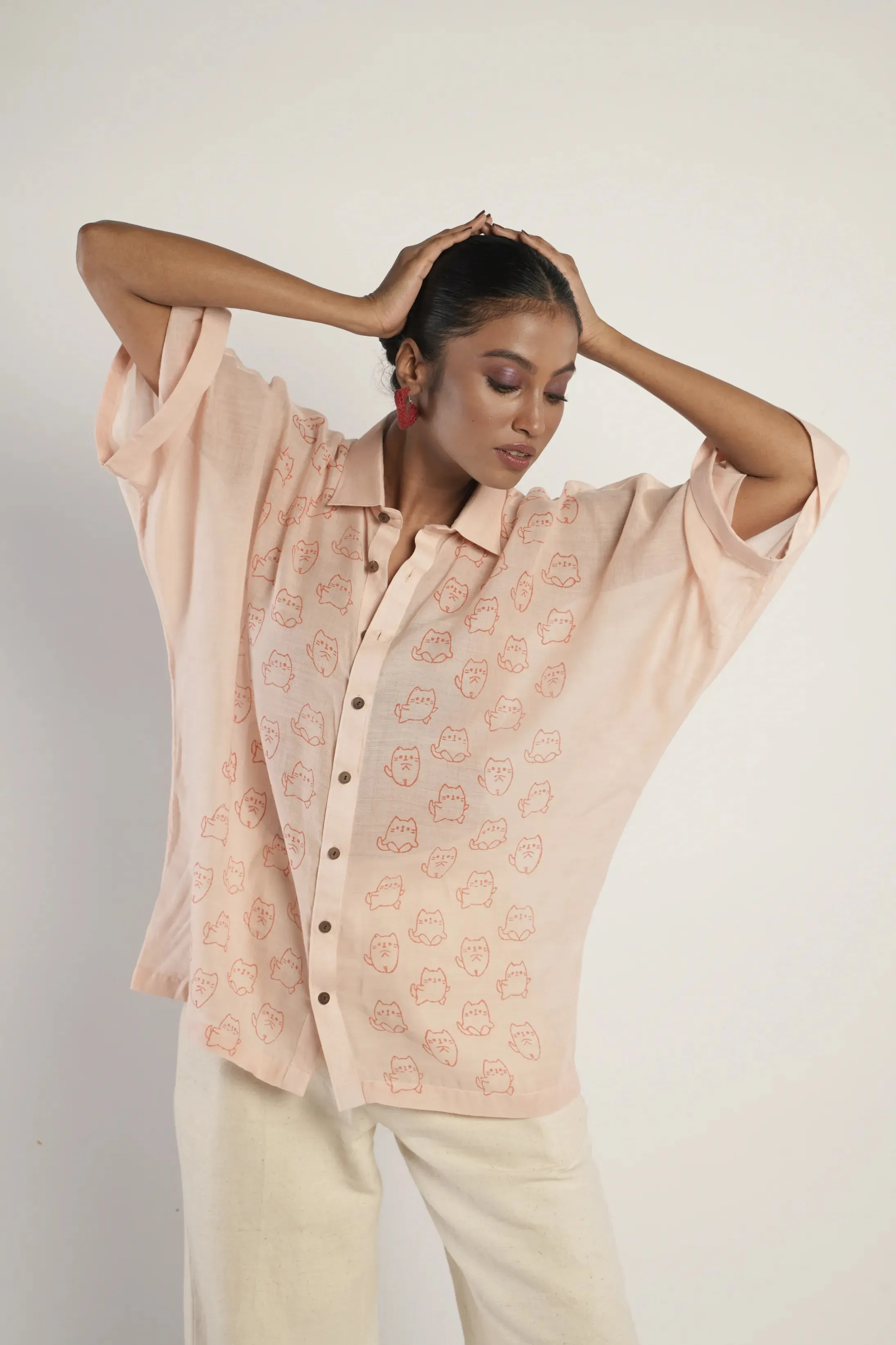 Sunset at Cat Island Handloom Bamboo Button Down Shirt Peach